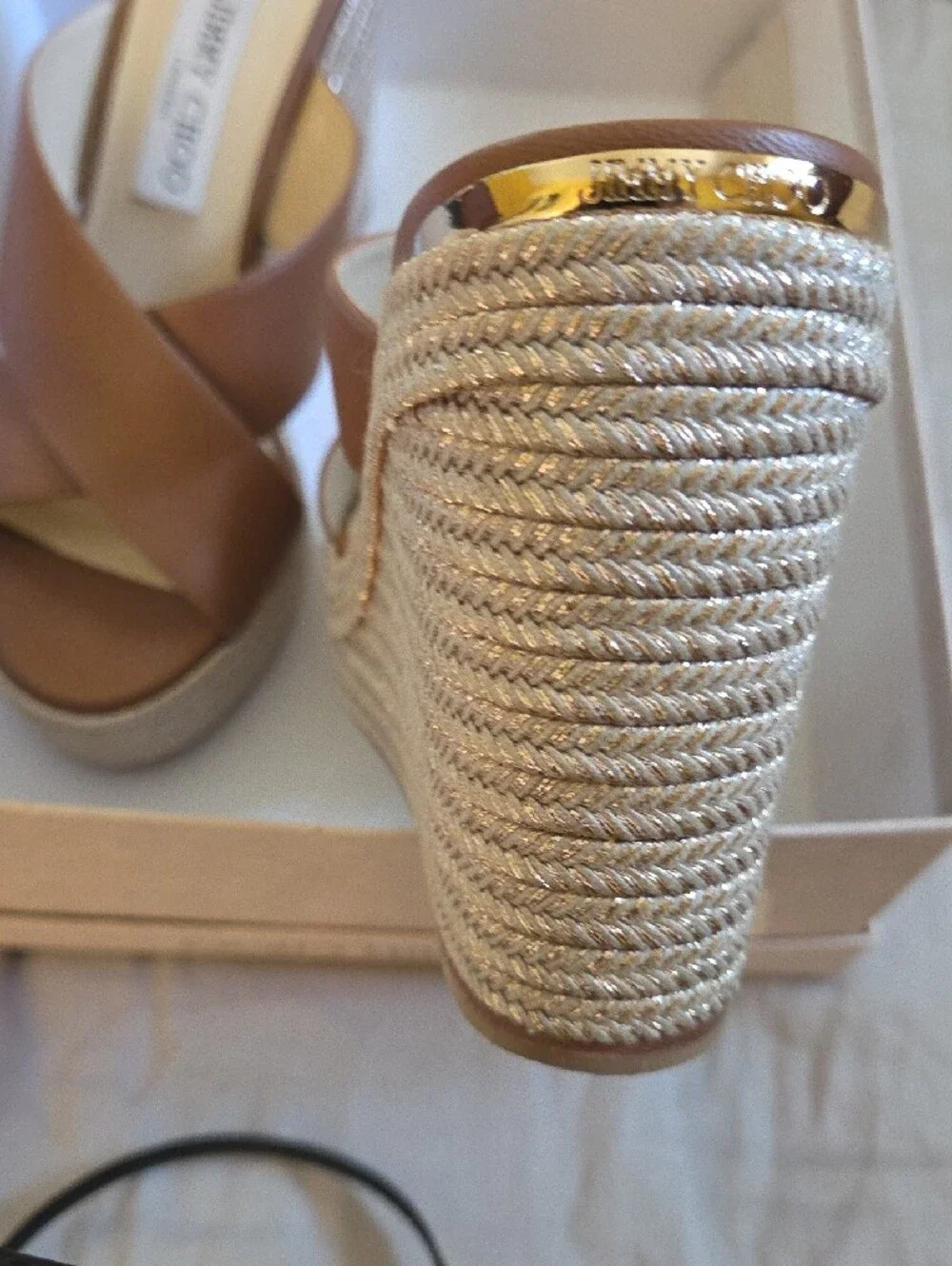 Jimmy Choo Brown Leather Espadrille Wedge Sandals - Picture 6 of 8